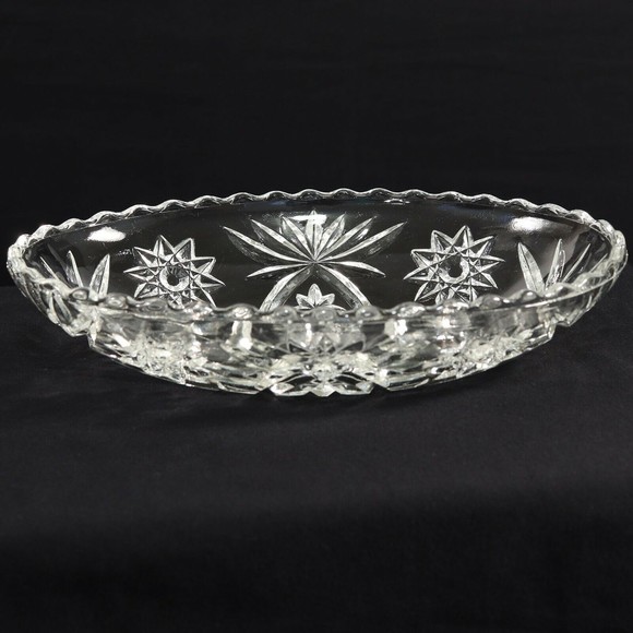 Anchor Hocking VTG Starburst Cut Star of David Oval Nut Candy Relish Dish Bowl - Picture 3 of 7